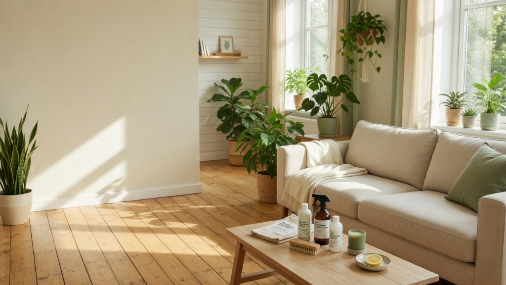 Clean living room with eco-friendly products