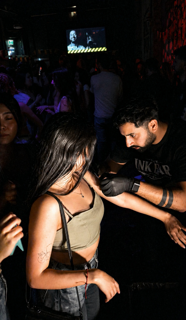 Nightclub tattoo session