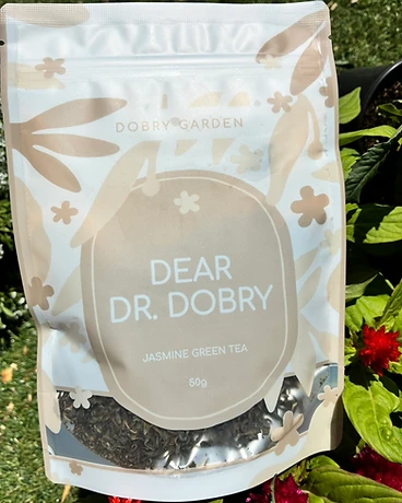 Dear Dr. Dobry — Jasmine Green Tea by Dobry Garden, photographed in the garden