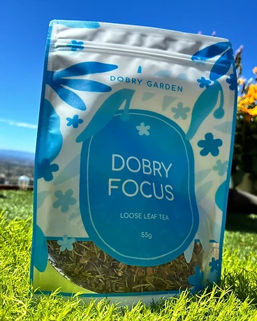 Dobry Focus — Herbal & Green Tea Blend by Dobry Garden, photographed in the garden