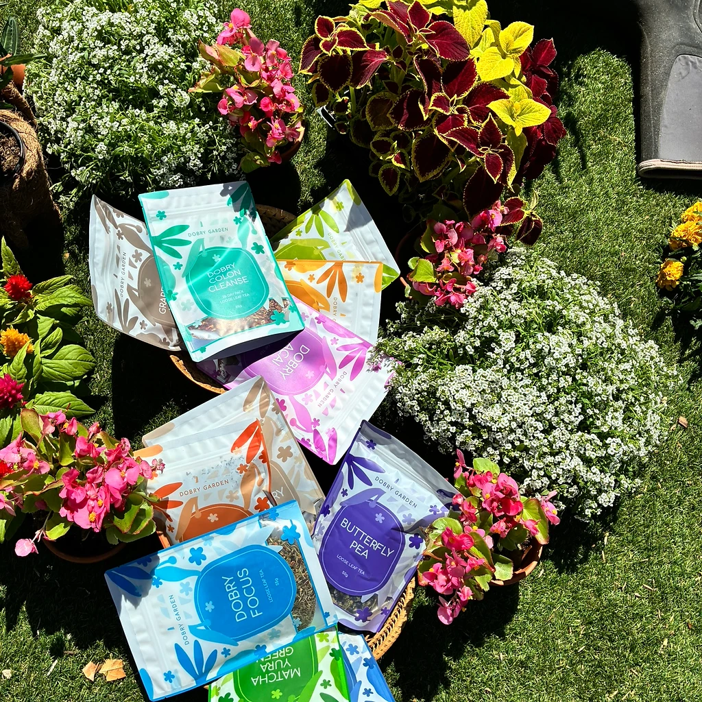 Botanical body ritual products flat lay