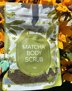 Matcha Body Scrub — Body Scrub by Dobry Garden, photographed in the garden