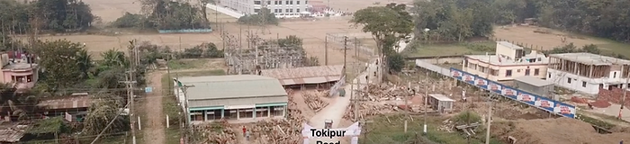 Aerial view showing Tokipur Road leading to Gobindaganj General Hospital