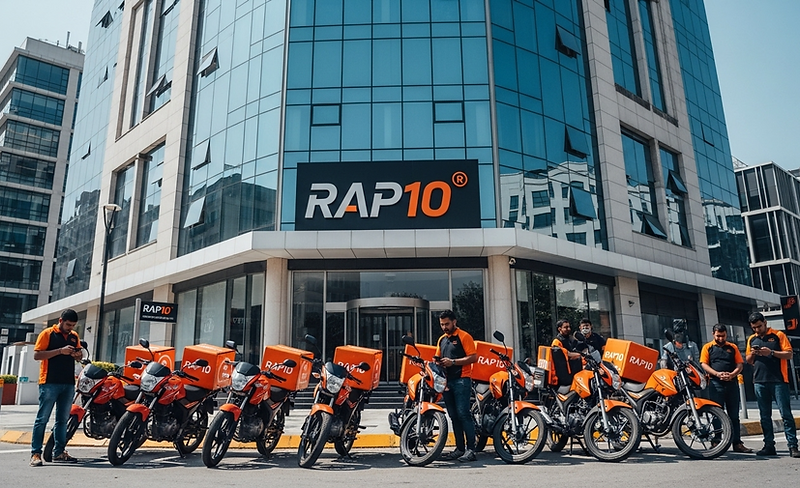 Frota de motos da Rap 10 Express em frente à sede