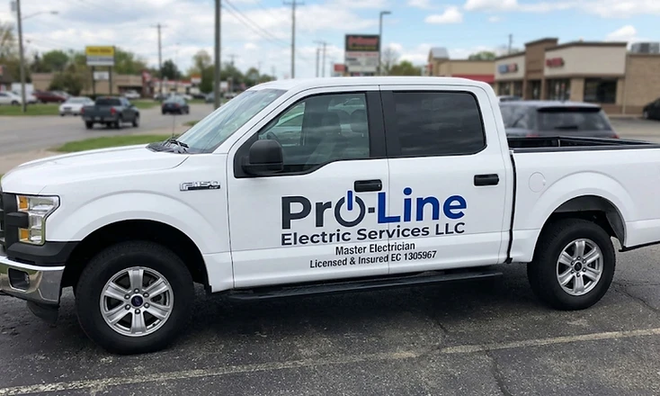 Pro Line Electric Services LLC branded Ford F-150 service vehicle