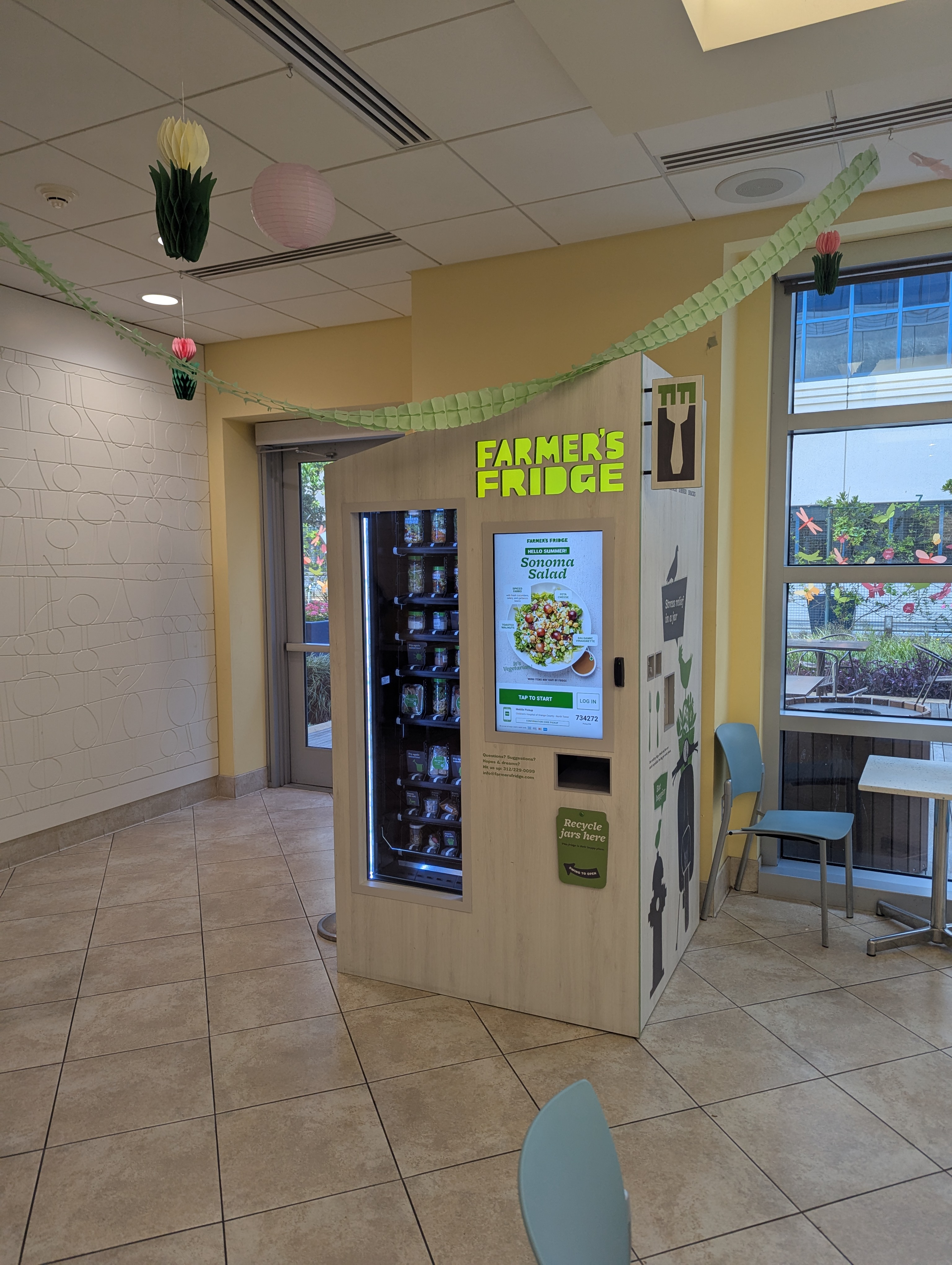 Farmer's Fridge connected retail machine deployed in an operational cafeteria environment