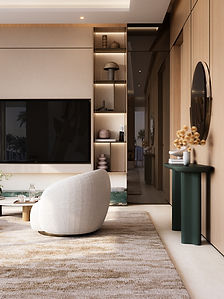 Lounge with bouclé armchairs and marble coffee table