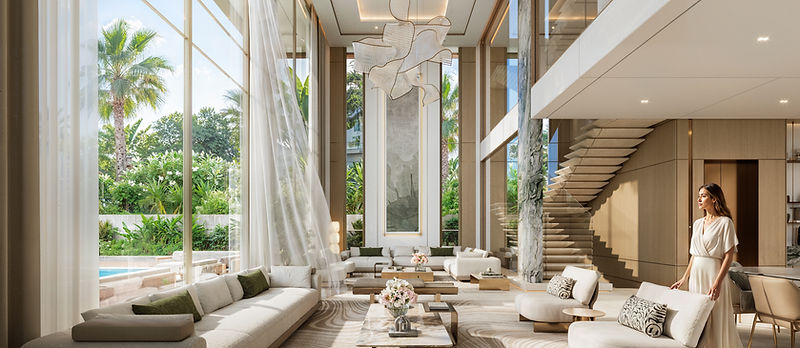 Double-height living room of a Tilal Islands Mansion