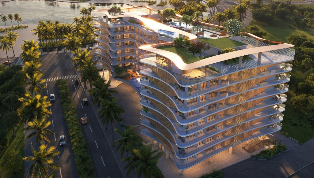 Jacob & Co. Residences aerial view with rooftop gardens on Al Marjan Island