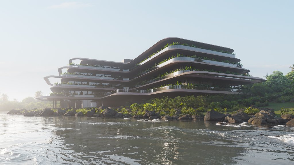 Luna Residences riverside view with tropical Bali vegetation