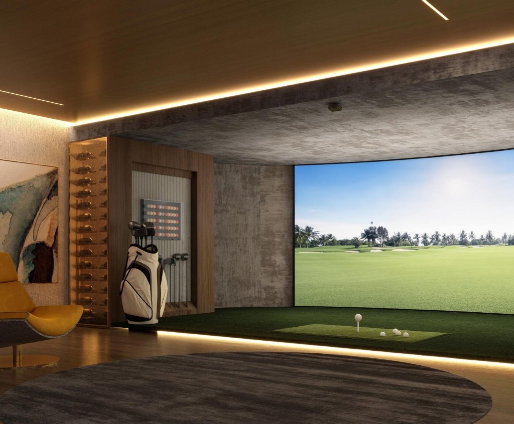 Jacob & Co. Residences observatory lounge with golf simulator and wine wall