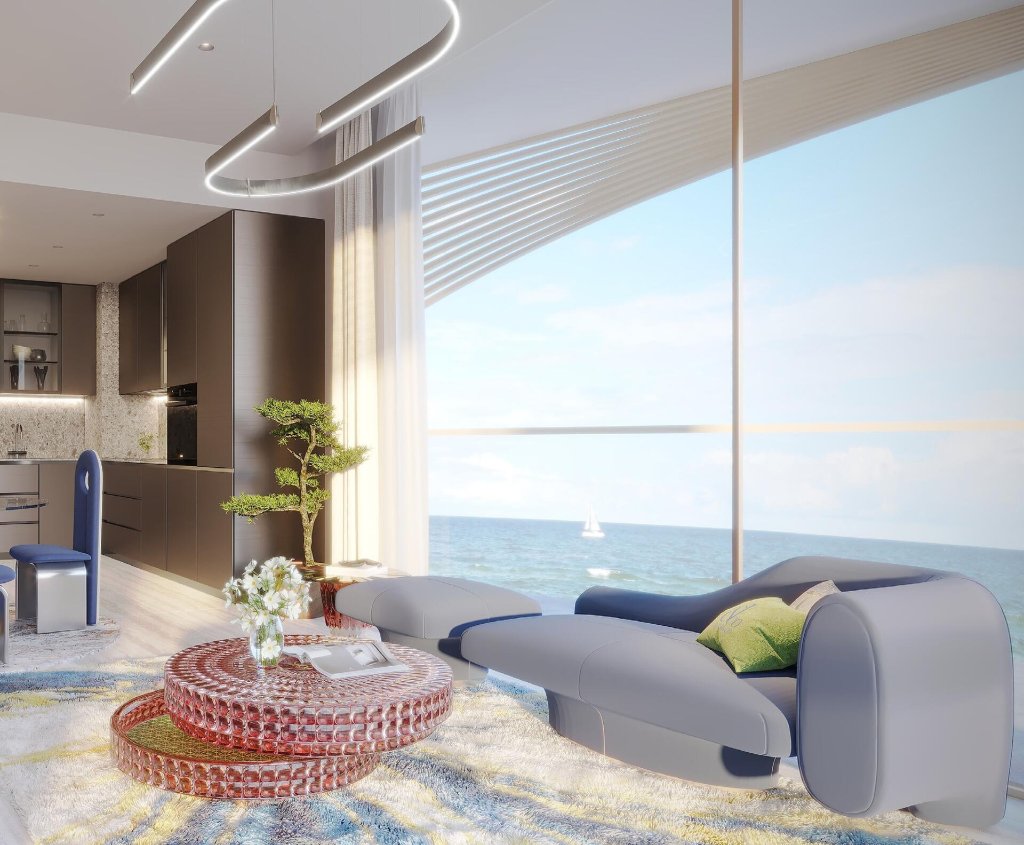 Jacob & Co. Residences Italian kitchen and dining space with open coastal views