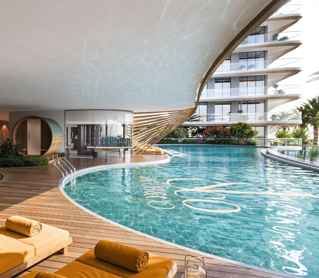 Jacob & Co. Residences infinity pool club with monogram mosaic, Al Marjan Island