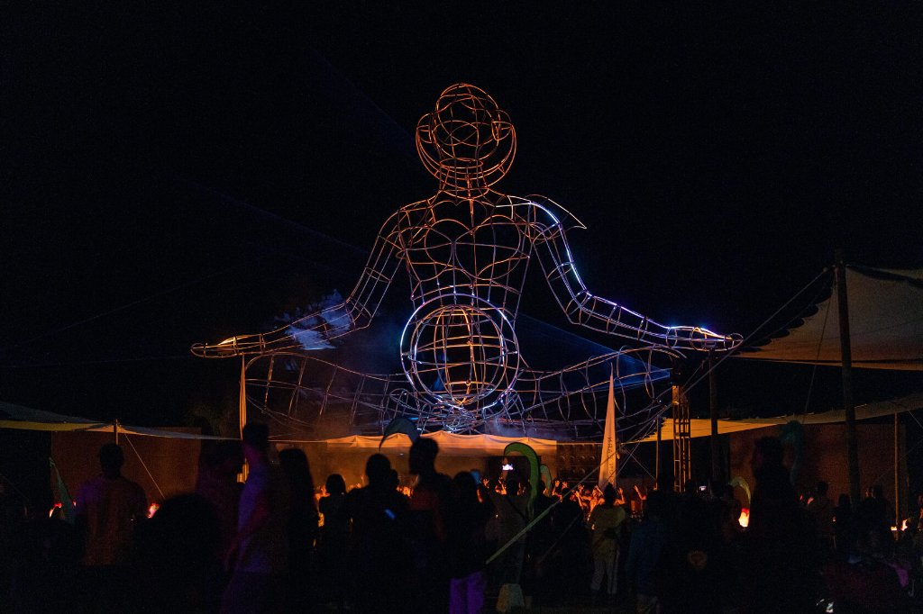 Nuanu Creative City night sculpture illuminated during a cultural event