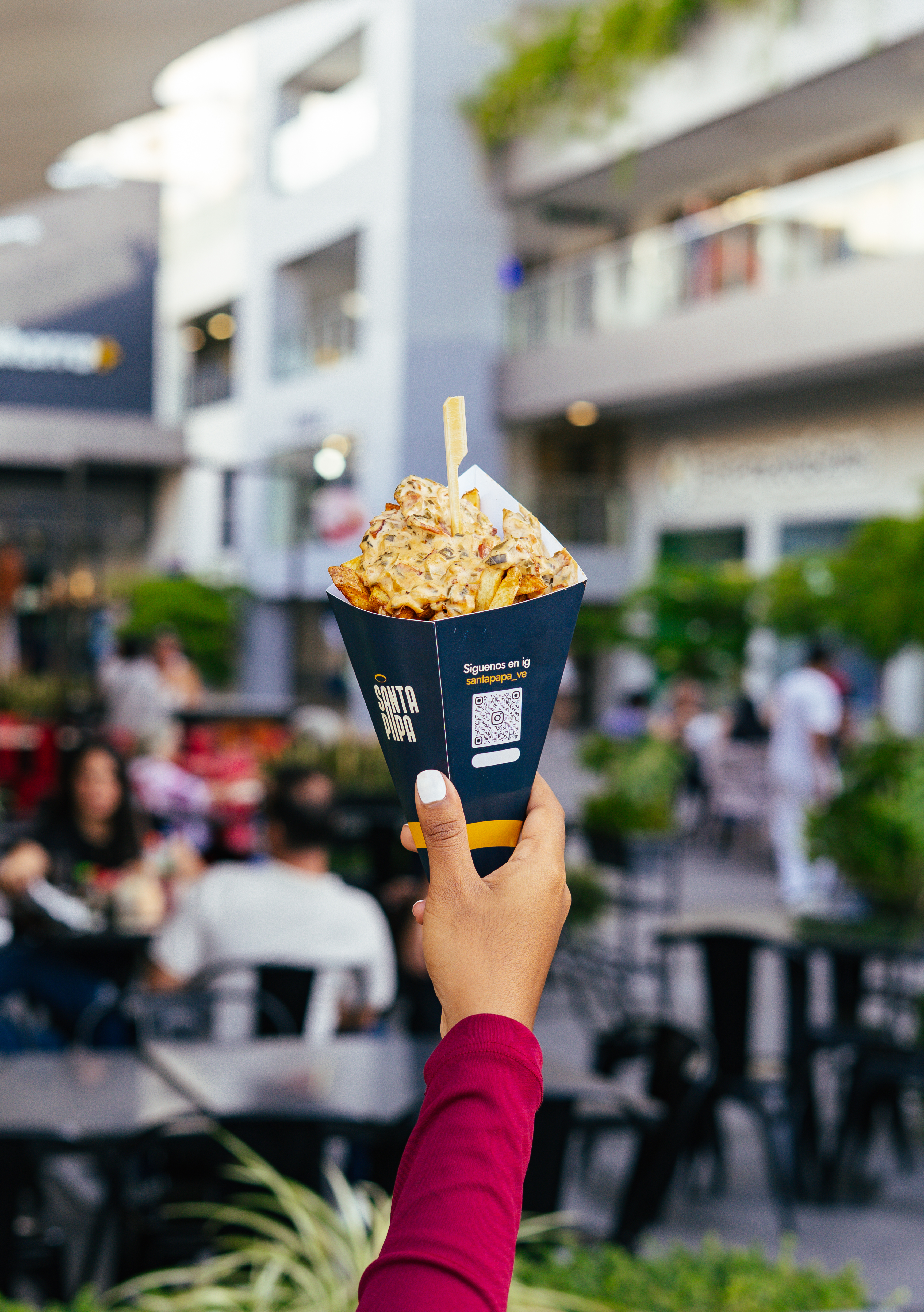Cono de papas con toppings