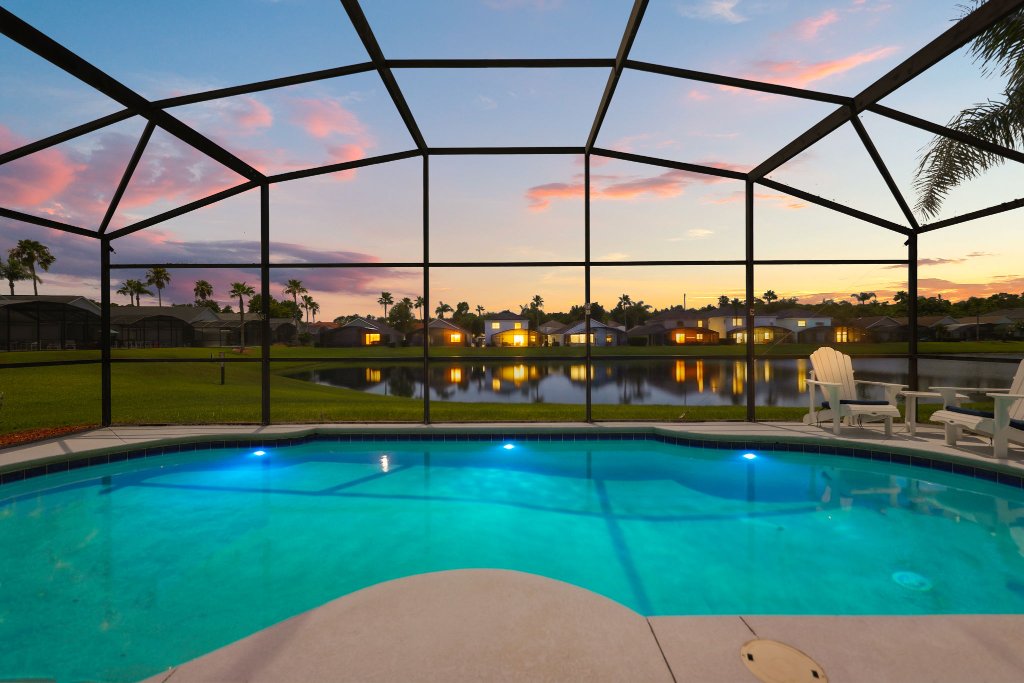 Pool & Lake View – Evening