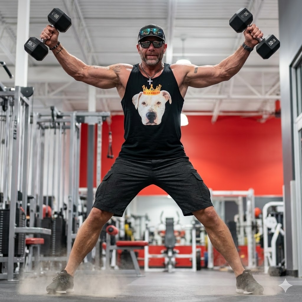 Coach Rich training with dumbbells in the gym