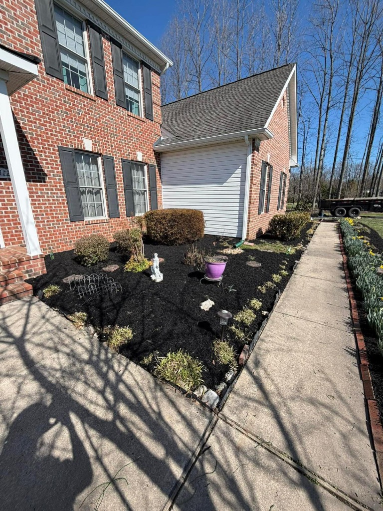Fresh mulch bed work and landscaping in Harford County