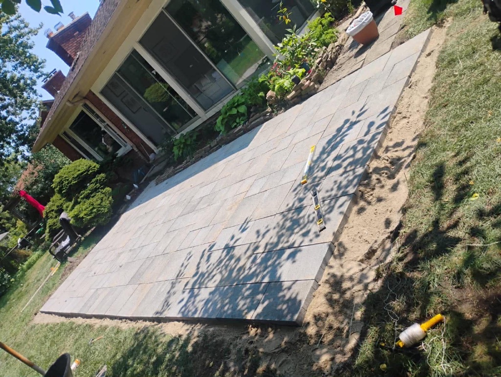 Paver installation in progress in Grosse Pointe Farms
