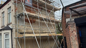 Victorian house renovation with full scaffolding in Leicester