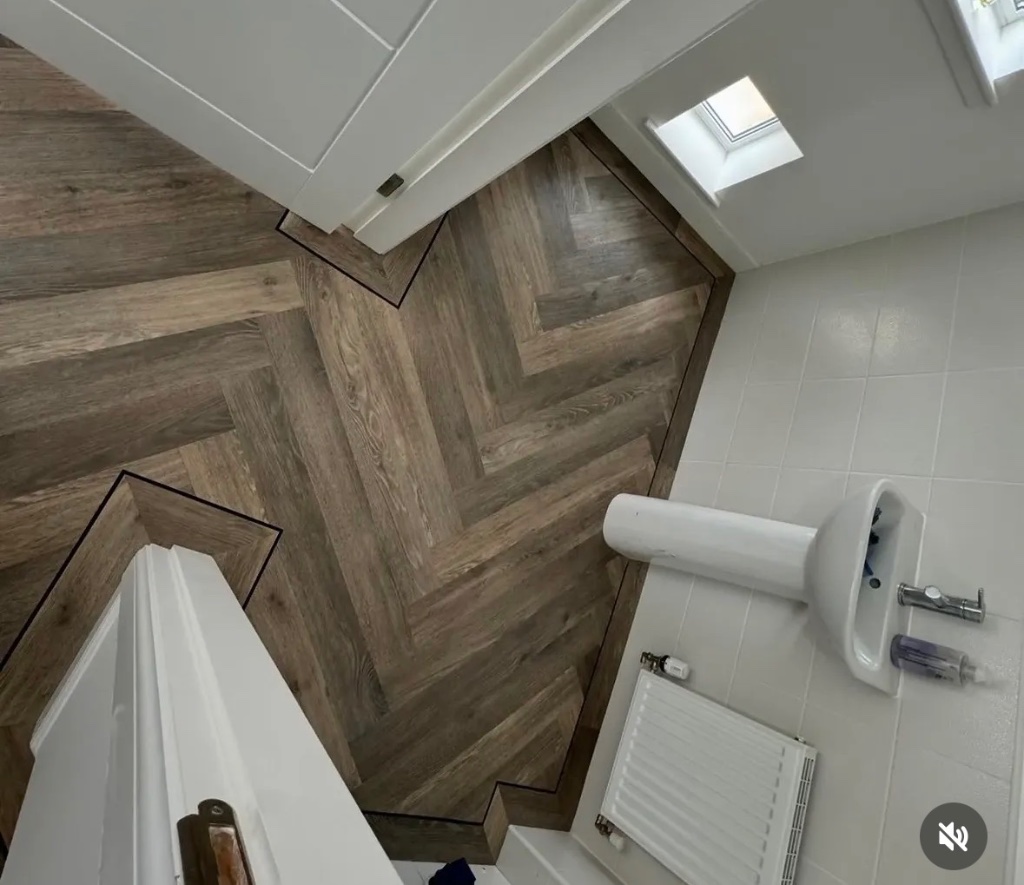 Herringbone vinyl flooring fitted in a bathroom