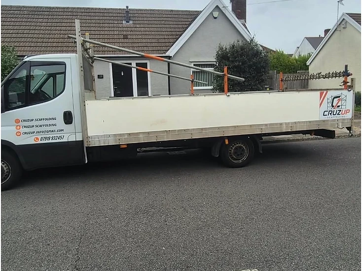 The Cruzup Scaffolding team on site with their truck in South Wales