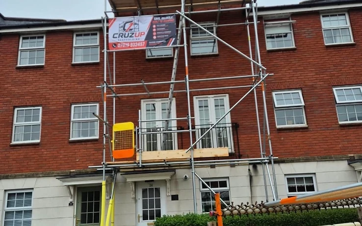 Three-storey terraced scaffolding built by Cruzup Scaffolding in South Wales