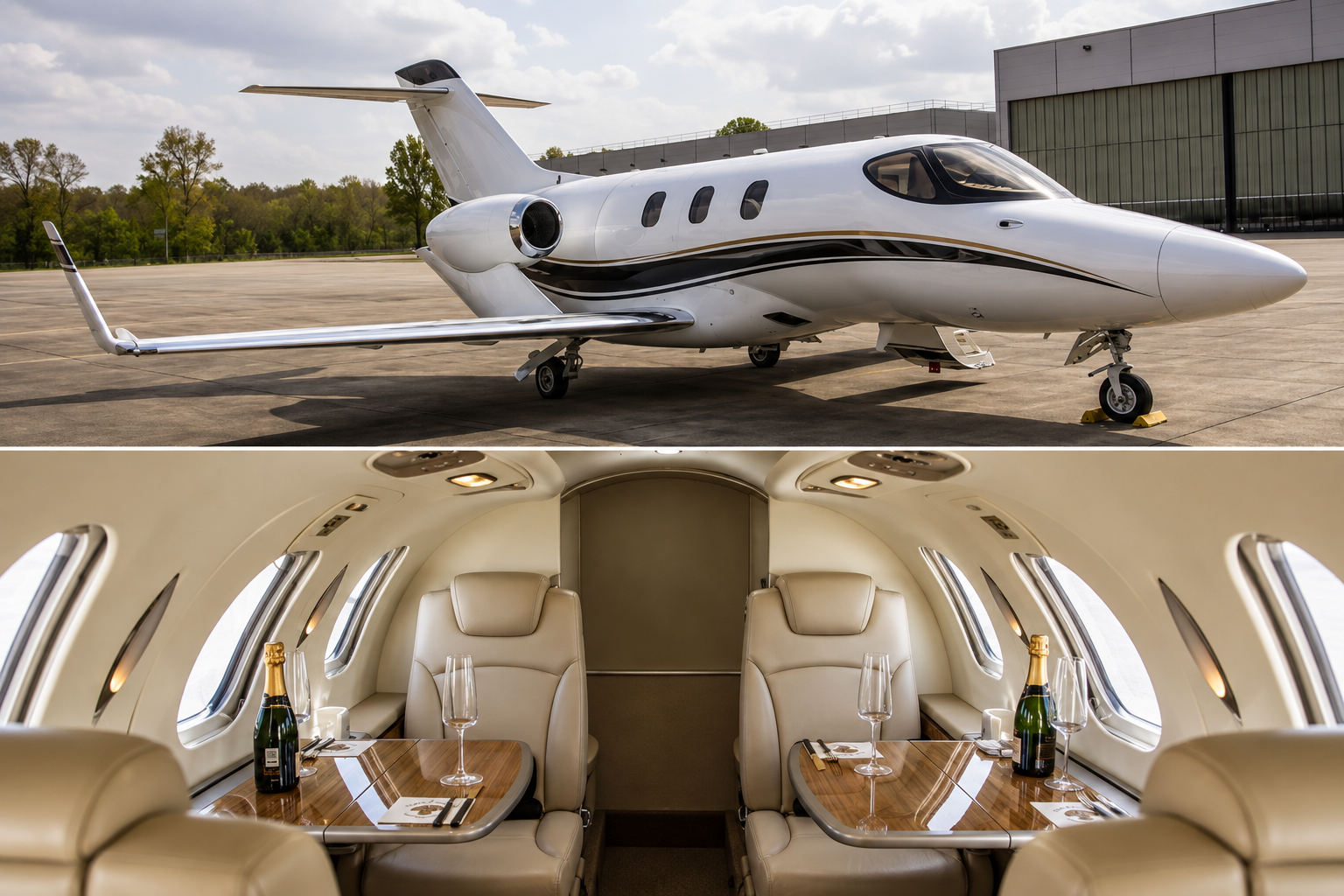 Light Jet available for charter from London to Nice, Ibiza and Geneva — exterior and interior