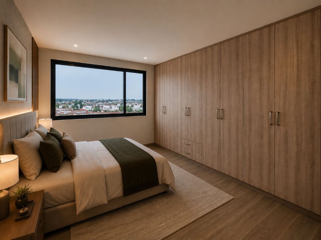 Recámara principal con closet de madera TEMBO