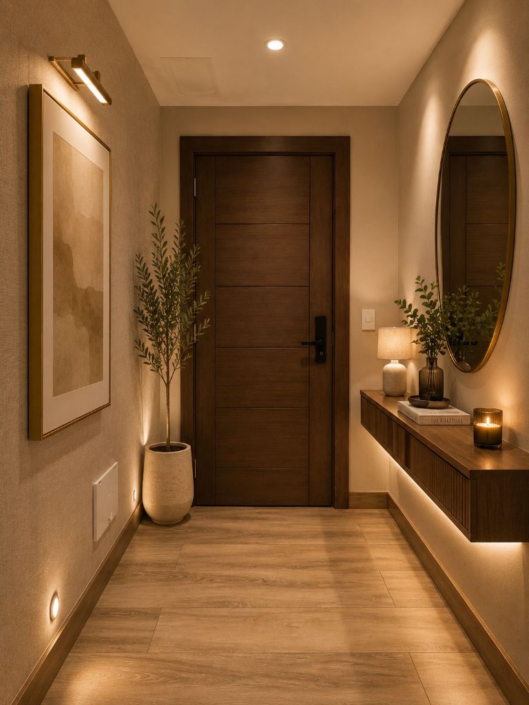 Pasillo interior iluminado de proyecto residencial TEMBO