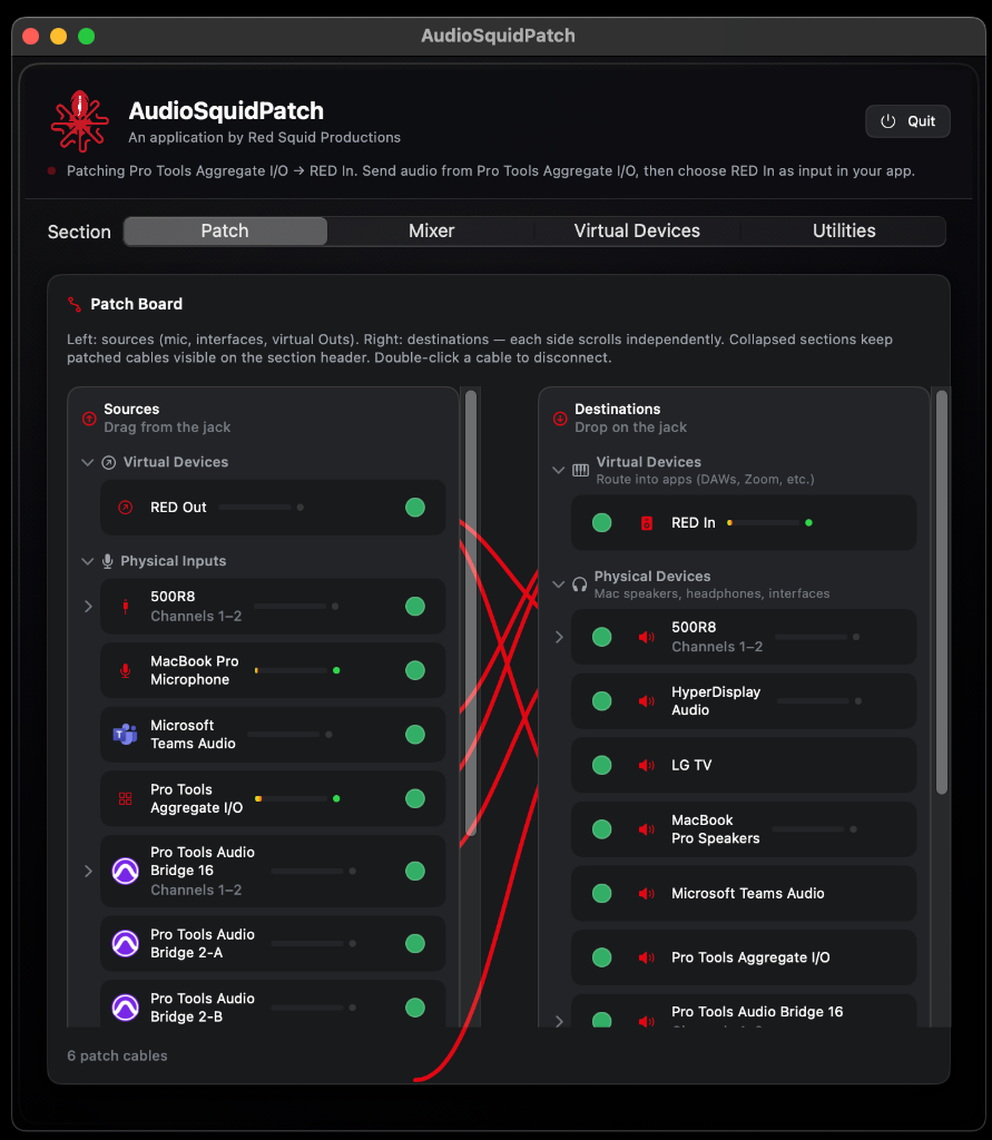 AudioSquidPatch visual patchbay routing interface