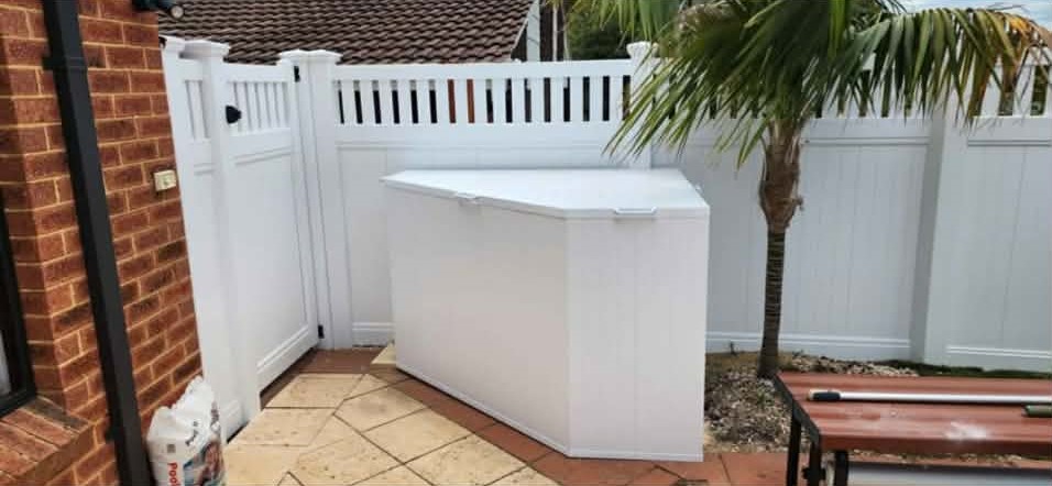 Grey aluminium gate with mixed corrugated and horizontal slat design panels