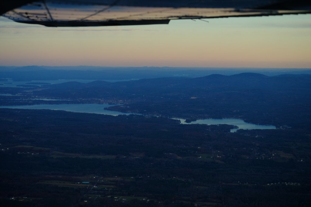 Aerial view of New England at dusk