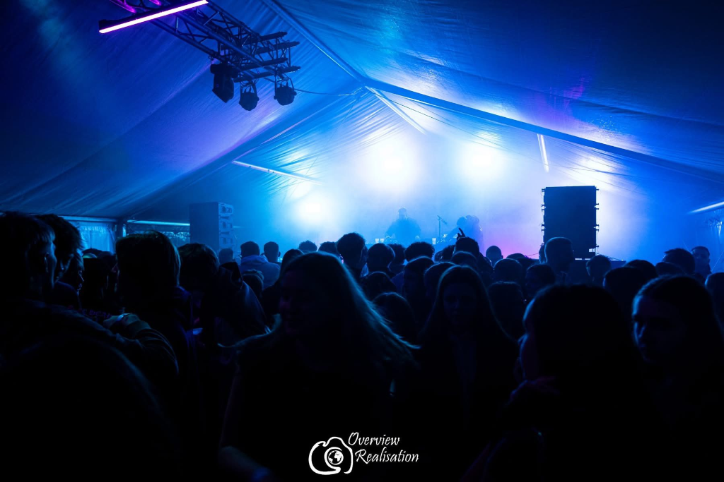 Festival crowd with blue lights