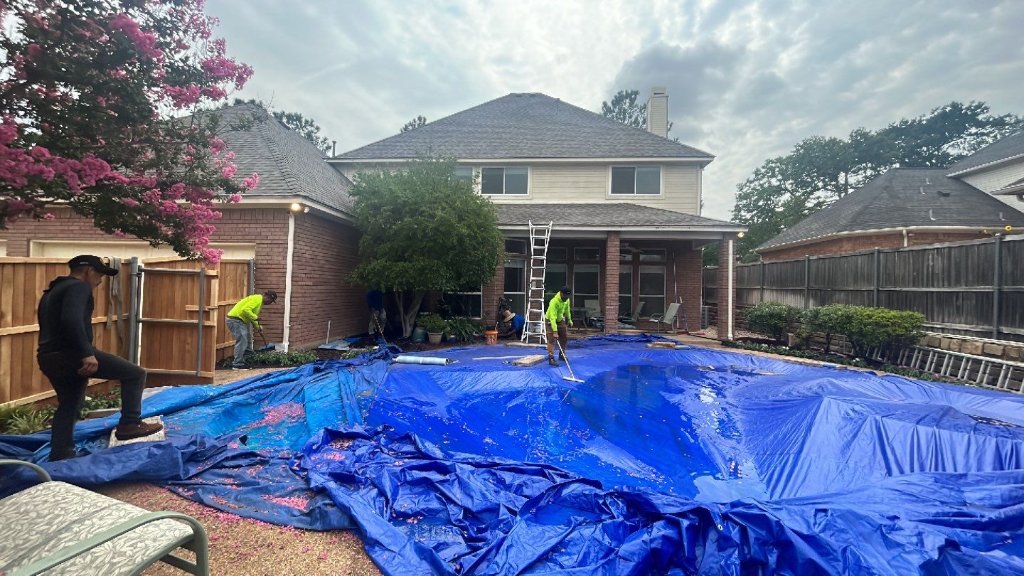 Grapevine Roof Tear Off Pool Tarp Protection Becker Roofing - Grapevine Roofing project photo by Becker Roofing and Exteriors