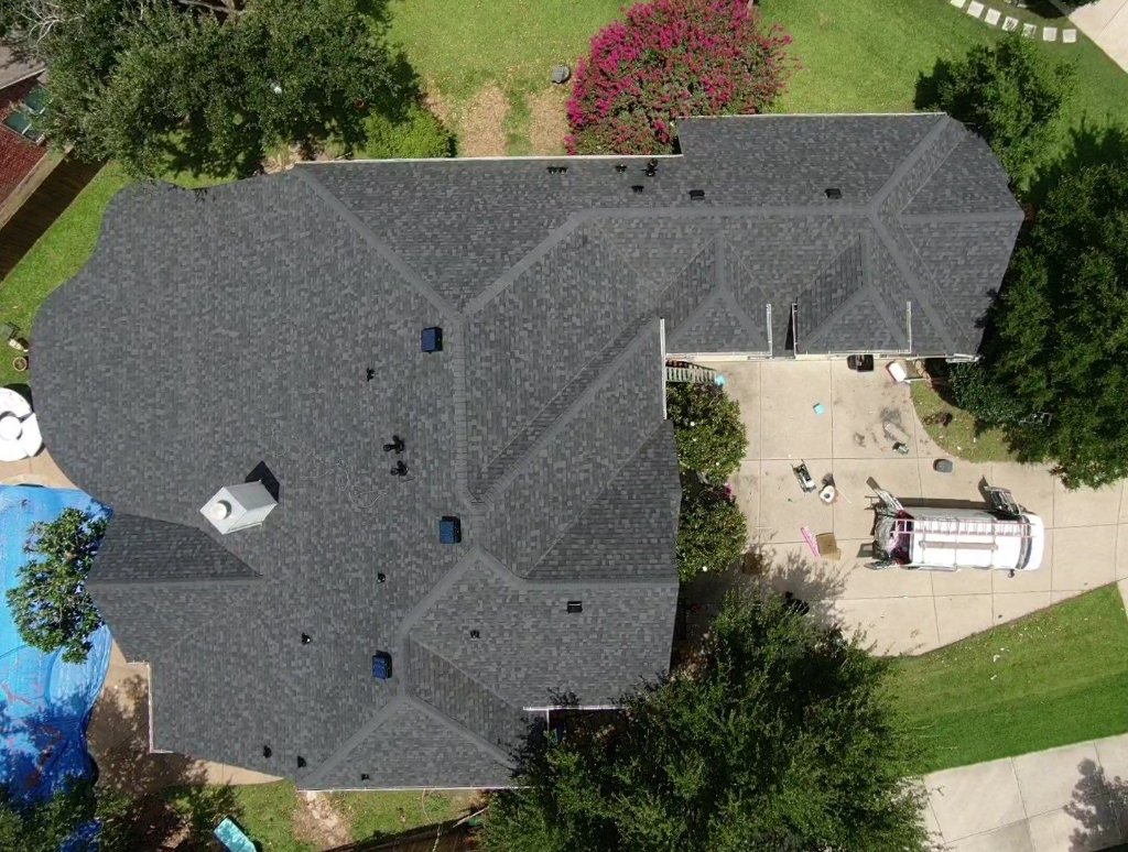 Roanoke Large Home New Gray Architectural Shingle Roof Aerial Becker Roofing - Roanoke Roofing project photo by Becker Roofing and Exteriors