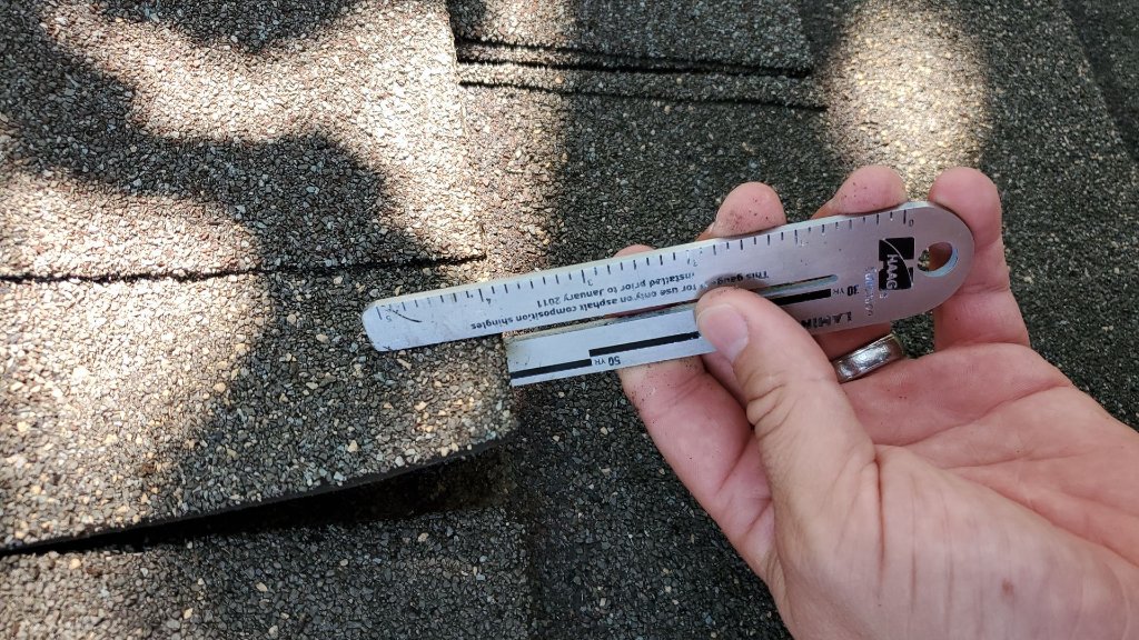 Bedford Shingle Thickness Gauge Roof Inspection Becker Roofing - Bedford Roofing project photo by Becker Roofing and Exteriors