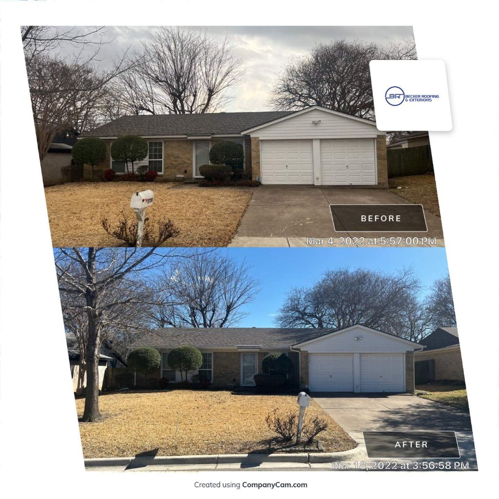 Haltom City Roof Replacement Beforeand After - Haltom City Roofing project photo by Becker Roofing and Exteriors