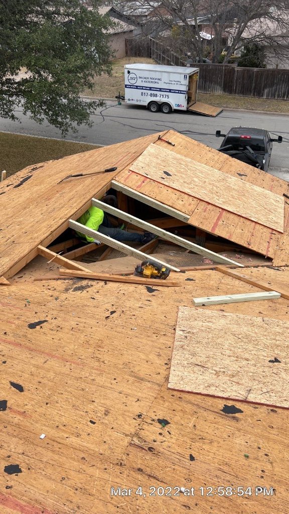 Haltom City Lotsof Decking Replacementswiththe Shingles - Haltom City Roofing project photo by Becker Roofing and Exteriors