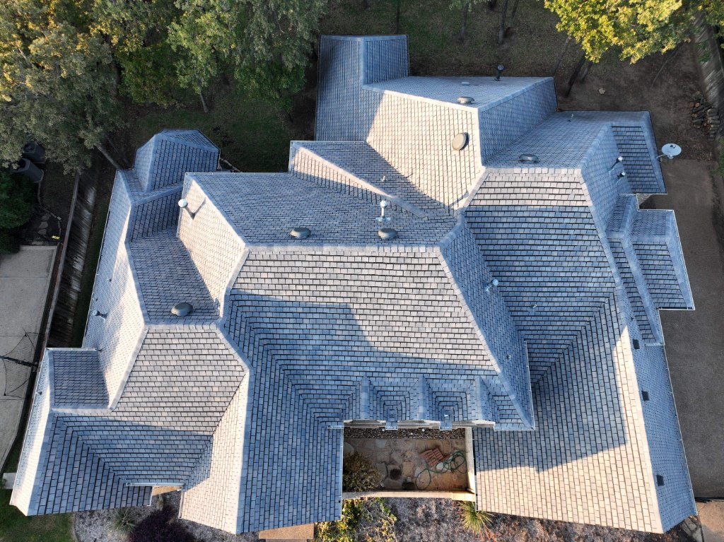 Trophy Club Luxury Home Architectural Shingle Roof Replacement Aerial Becker Roofing - Trophy Club Roofing project photo by Becker Roofing and Exteriors