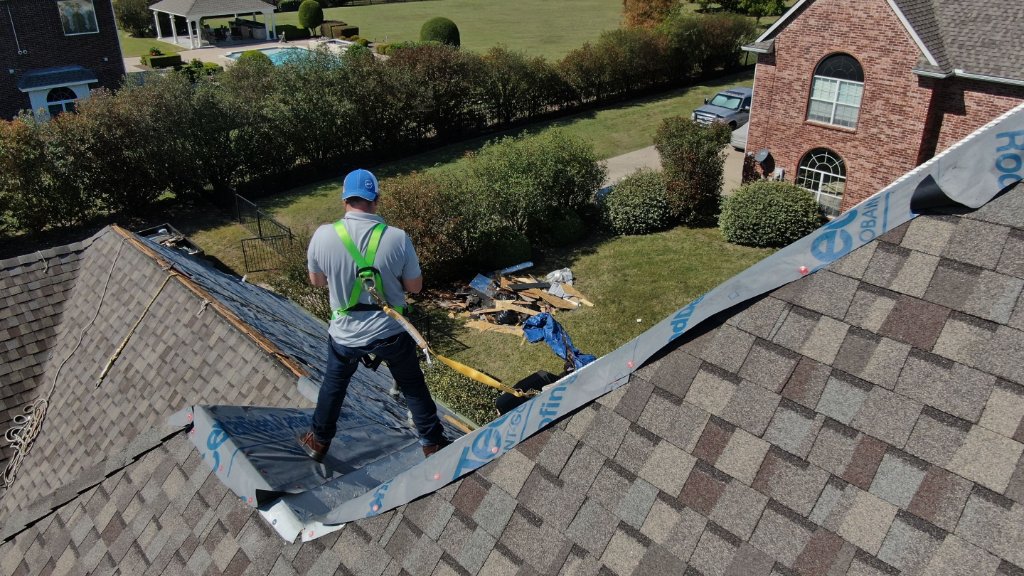 Allen Texas Roof Repair Checkingthe Progress - Roof Repair project photo by Becker Roofing and Exteriors