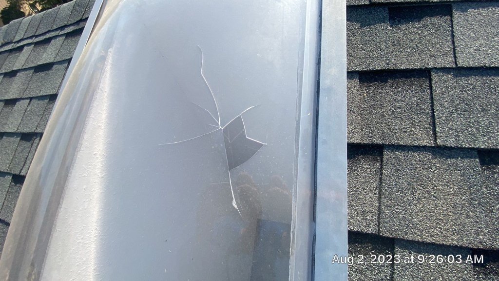 Trophy Club Cracked Skylight Dome Hail Damage Replacement Becker Roofing - Trophy Club Roofing project photo by Becker Roofing and Exteriors