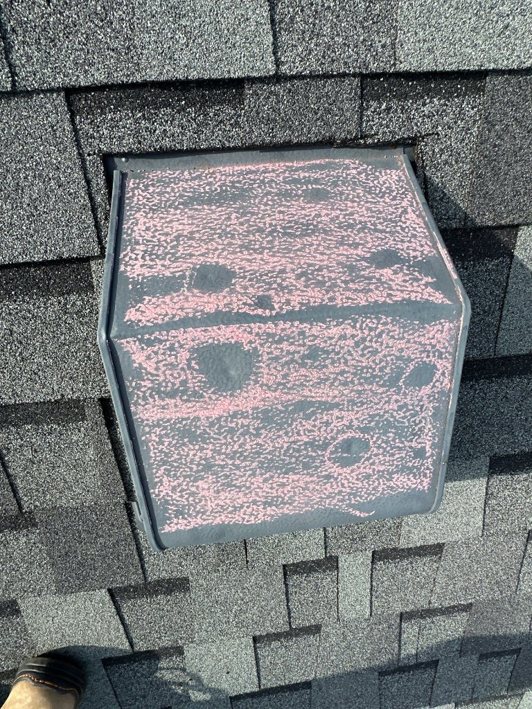 Trophy Club Chimney Cricket Hail Strike Inspection Markings Becker Roofing - Trophy Club Roofing project photo by Becker Roofing and Exteriors