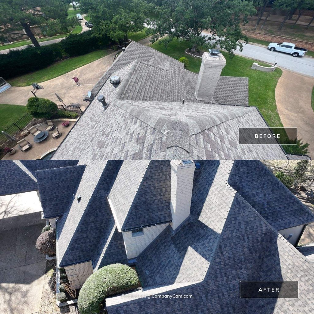 Southlake Texas Beforeand Afterof Roof Replacement Raised Ridge Cap New Velux Skylights - Roof Replacement project photo by Becker Roofing and Exteriors