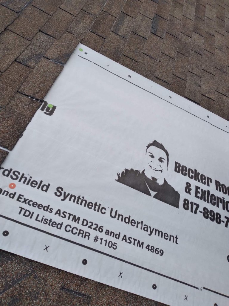 Becker Roofing Branded Synthetic Underlayment Installed in Bedford - Bedford Roofing project photo by Becker Roofing and Exteriors