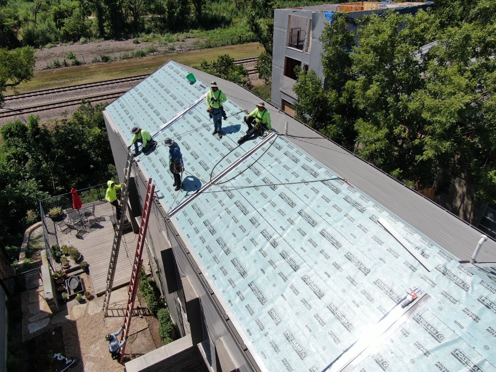 Dallas Texas Metal Roof Replacement Horizontal Panels24gauge - Roof Replacement project photo by Becker Roofing and Exteriors