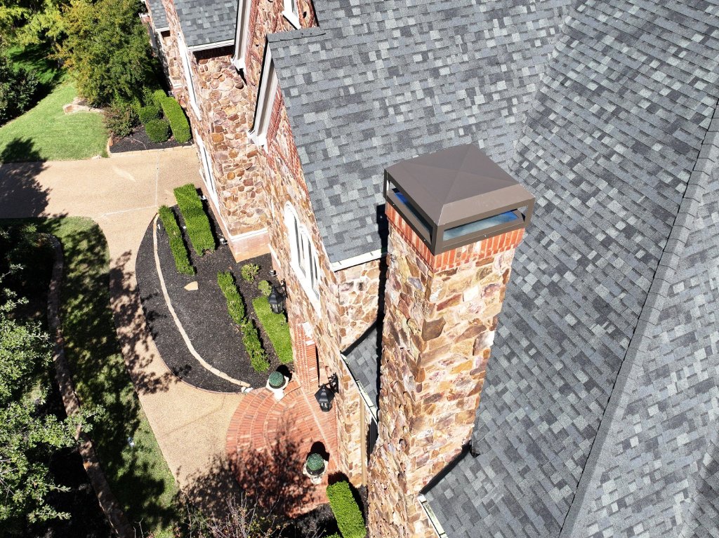 Southlake Texas Roof Replacement Chimney Caps Replacementfrom Hail - Southlake Roofing project photo by Becker Roofing and Exteriors