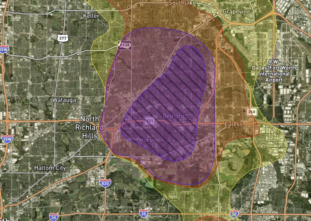 North Richland Hills Hail Map May27th2024 - North Richland Hills Roofing project photo by Becker Roofing and Exteriors