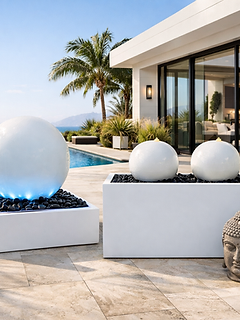 Pool Areas sphere fountain installation