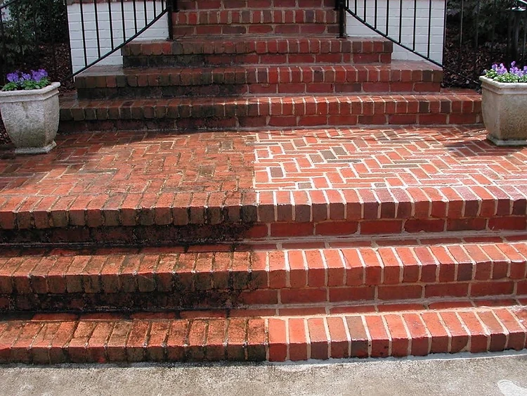 Brick steps before and after professional pressure washing